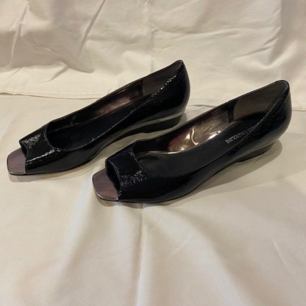 NWOB Enzo Angiolini Peep Toe Flats Black Sz 10